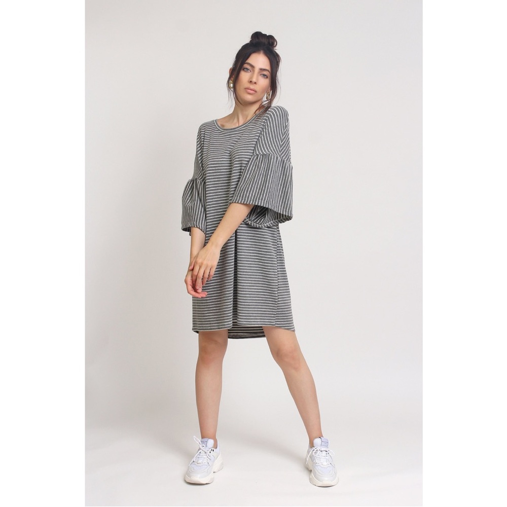 Striped tee shirt dress with trumpet sleeves by Hayden